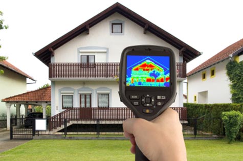 A person performing a thermal scan on a home